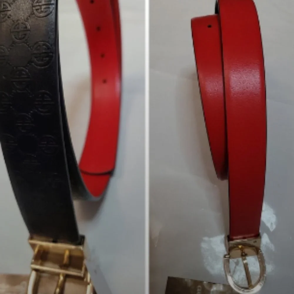 Giani Bernini Fully Reversible Embossed Logo Smooth Belt Small Black Red New